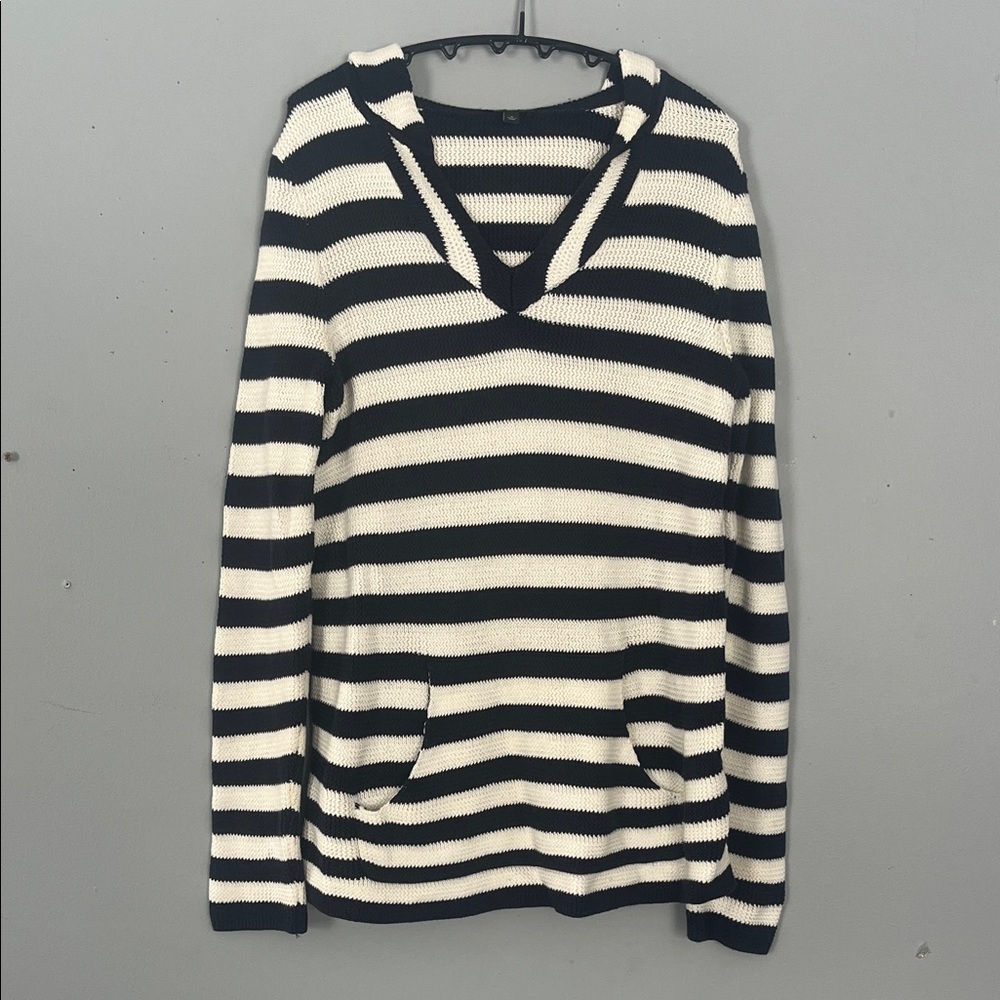 Woman’s Talbots Navy and White Striped Knit Hoodie Small